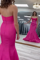 Load image into Gallery viewer, Fuchsia Mermaid Strapless Keyhole Satin Long Prom Dress