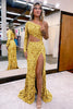 Load image into Gallery viewer, Sheath One Shoulder Red Sequins Long Prom Dress with Silt