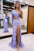 Load image into Gallery viewer, Sheath One Shoulder Navy Sequins Long Prom Dress with Silt