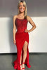 Load image into Gallery viewer, Sparkly Blue Mermaid Strapless Long Prom Dress with Slit