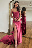 Load image into Gallery viewer, Sparkly Red Sheath Corset Long Prom Dress with Lace