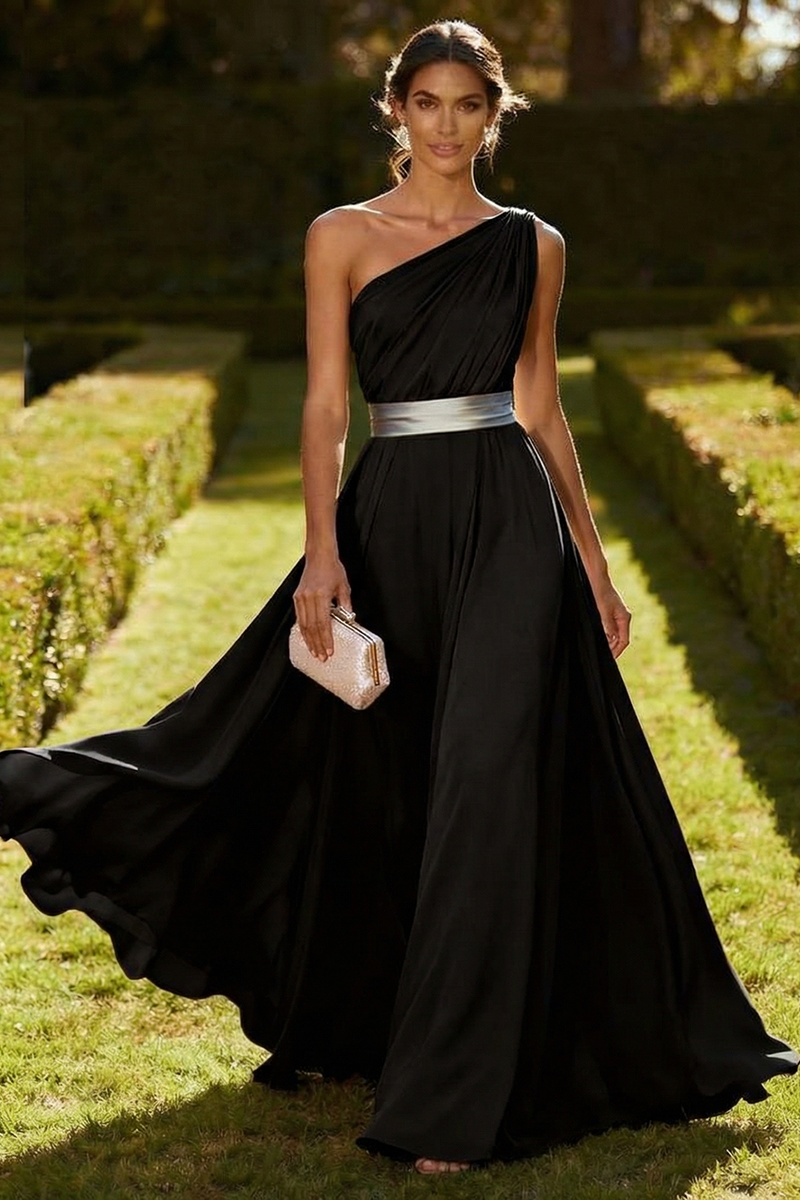 Load image into Gallery viewer, Olive Chiffon One Shoulder Ruched Long Formal Dress