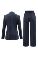 Load image into Gallery viewer, Peacock Blue Stripe Notched Lapel 2 Pieces Women Party Suits with Belt