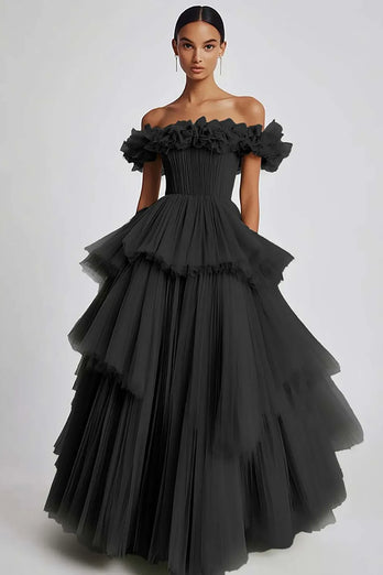 Dusty Sage Ball Gown Tulle Long Formal Dress with Ruffles