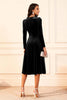 Load image into Gallery viewer, Dark Green Velvet A Line Midi Glitter Holiday Party Dress with Sleeves