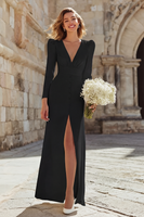 Load image into Gallery viewer, Ivory Sheath V-Neck Long Sleeves Floor Length Wedding Dress with Slit