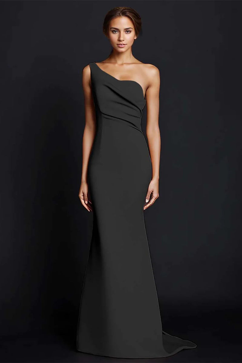 Load image into Gallery viewer, Elegant Khaki Ruched One Shouder Satin Long Formal Dress