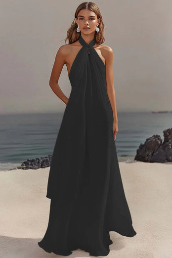 White A Line Halter Chiffon Bridal Shower Dress