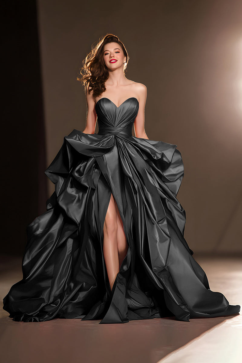 Load image into Gallery viewer, Dark Red Sweetheart Ball Gown Ruffled Long Pageant Dress with Slit