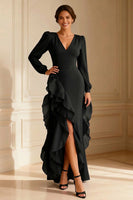 Load image into Gallery viewer, Purple V Neck Asymmetrical Ruffled Mother of the Bride Dress with Slit