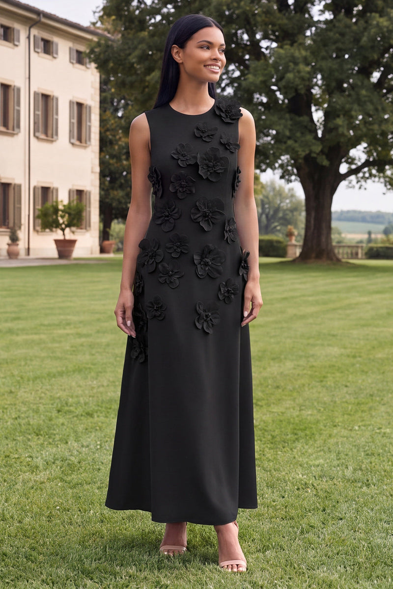 Load image into Gallery viewer, Hot Pink A Line Floral Round Neck Maxi Formal Dress