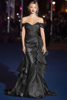 Load image into Gallery viewer, Dark Green Mermaid Off the Shoulder Long Gala Dress with Ruffles