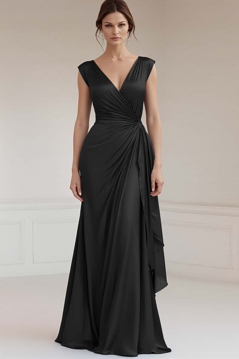 Load image into Gallery viewer, Grey Blue V-Neck Sheath Maxi Ruched Formal Dress with Ruffles