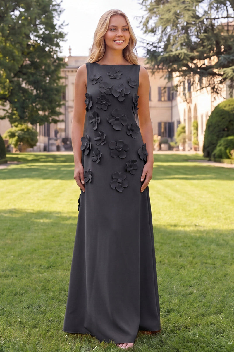 Load image into Gallery viewer, Floral Hot Pink A Line Boat Neck Long Formal Dress