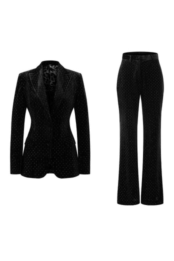 2 Piece Sparkly Dark Green Peak Lapel Women Prom Suits