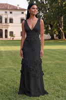 Load image into Gallery viewer, Sheath Hot Pink Floral V-Neck Long Formal Dress