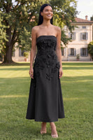 Load image into Gallery viewer, Blue A Line Floral Strapless Maxi Formal Dress