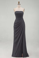Load image into Gallery viewer, Light Pink Ruched Sheath Long Prom Dress with Slit