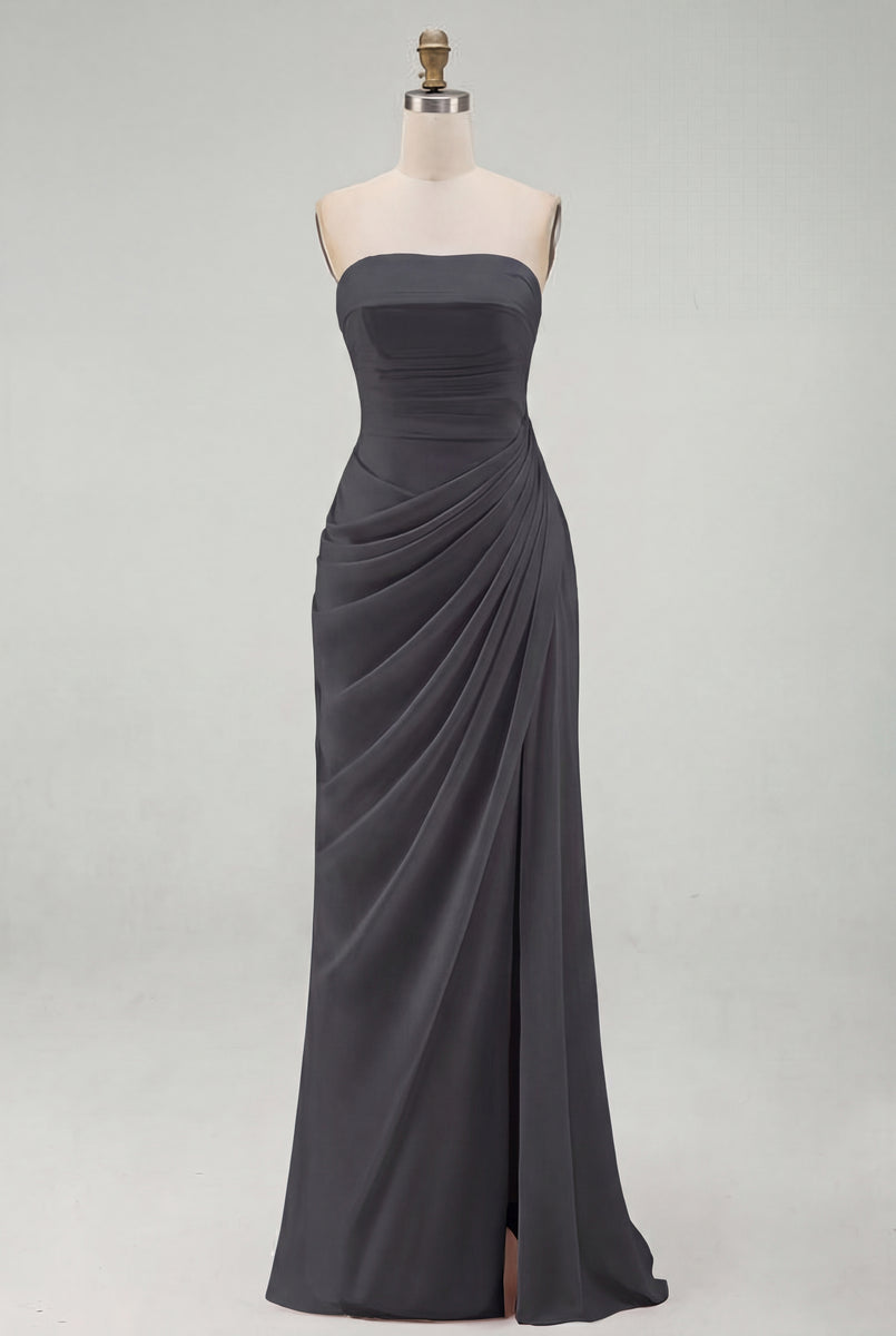 Load image into Gallery viewer, Light Pink Ruched Sheath Long Prom Dress with Slit