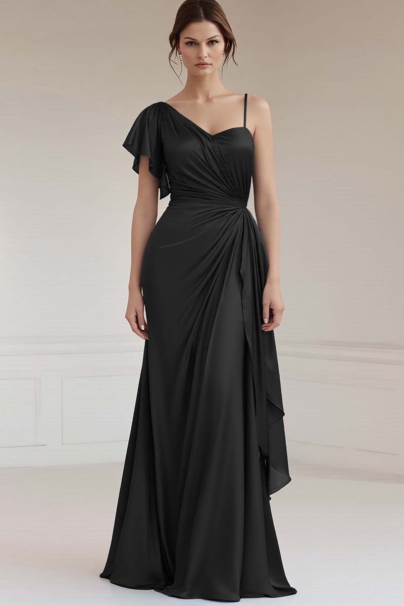 Load image into Gallery viewer, Grey Blue Sheath Satin Asymmetrical Maxi Formal Dress