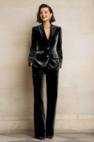 Load image into Gallery viewer, 2 Piece Plum Velvet Peak Lapel Prom Suits with Pockets