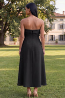 Load image into Gallery viewer, Blue A Line Floral Strapless Maxi Formal Dress
