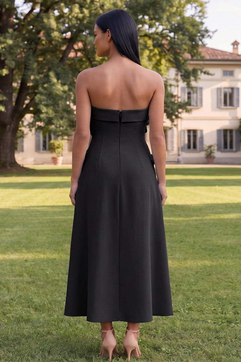 Load image into Gallery viewer, Blue A Line Floral Strapless Maxi Formal Dress