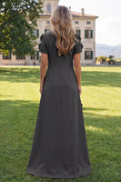 Load image into Gallery viewer, Round Neck Blue Floral A Line Long Formal Dress with Sleeves