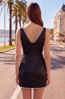 Load image into Gallery viewer, Black Beaded Ruched Tight Short V-Neck Birthday Party Dress