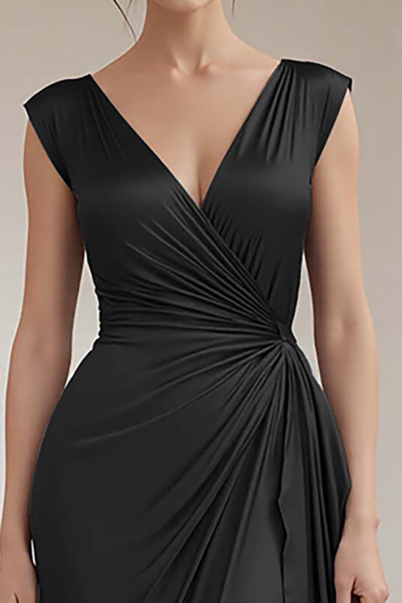 Load image into Gallery viewer, Grey Blue V-Neck Sheath Maxi Ruched Formal Dress with Ruffles