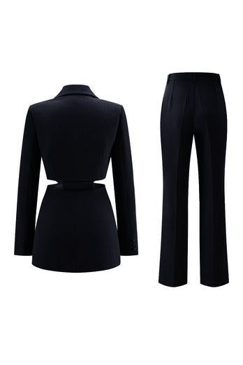 2 Piece Grey Blue Notched Lapel Cut Out Women Prom Suits