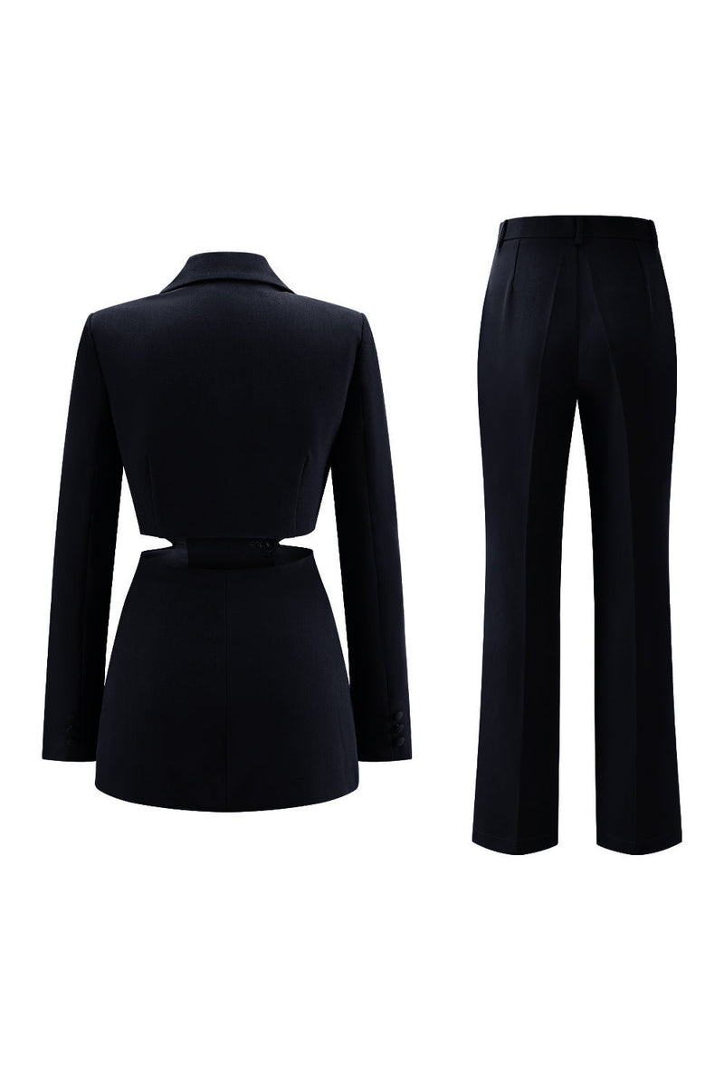 Load image into Gallery viewer, 2 Piece Grey Blue Notched Lapel Cut Out Women Prom Suits