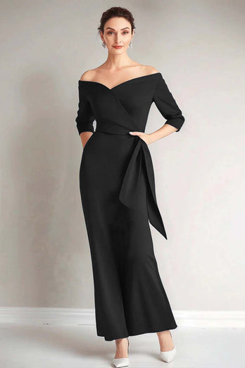 Elegant Navy Off the Shoulder Mother of the Bride Dress
