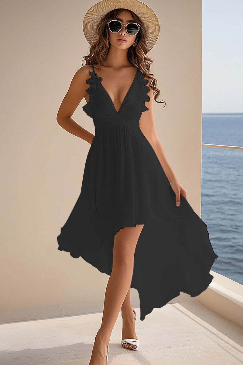 Load image into Gallery viewer, Dusty Rose A Line Chiffon High Low Boho Summer Dress with Ruffles
