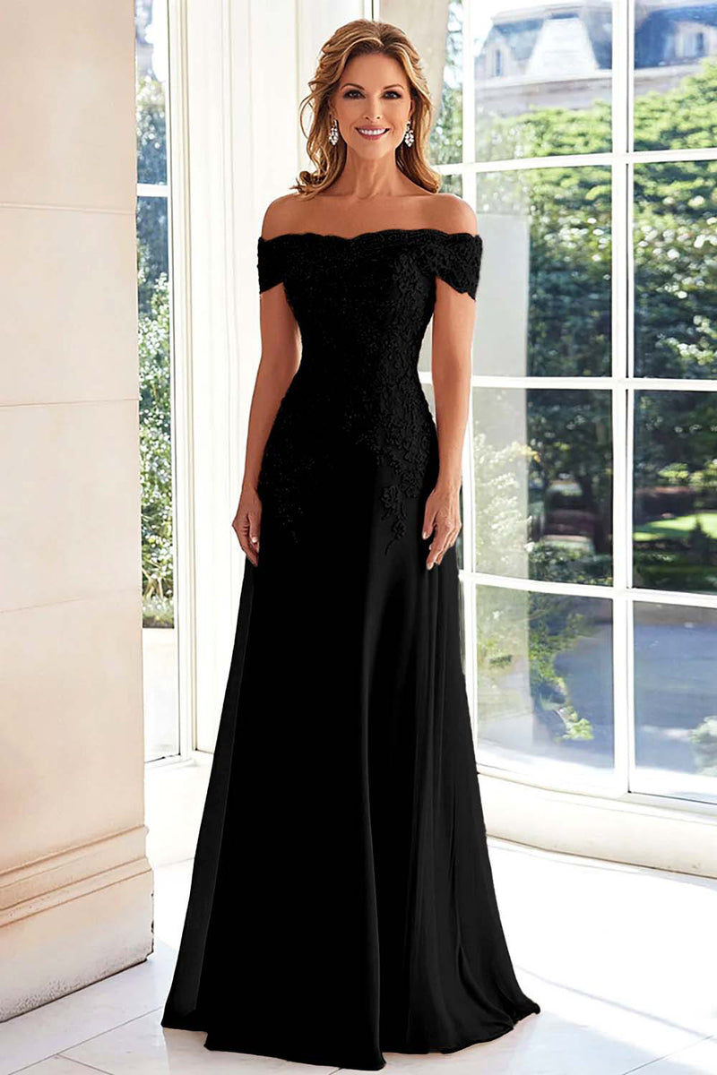 Load image into Gallery viewer, Off The Shoulder Elegant Taupe Sheath Mother of the Bride Dress with Lace