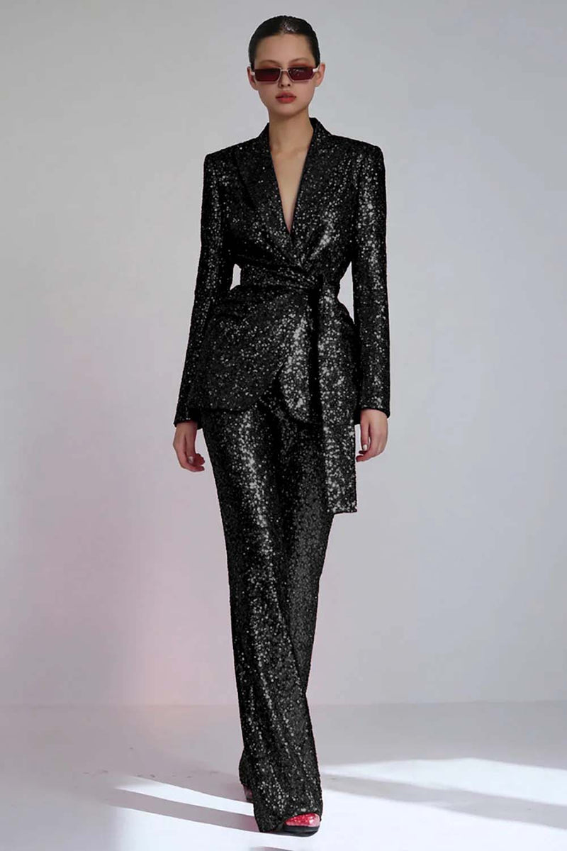 Load image into Gallery viewer, Sparkly Red Sequins 2 Piece Women Prom Suits with Sash