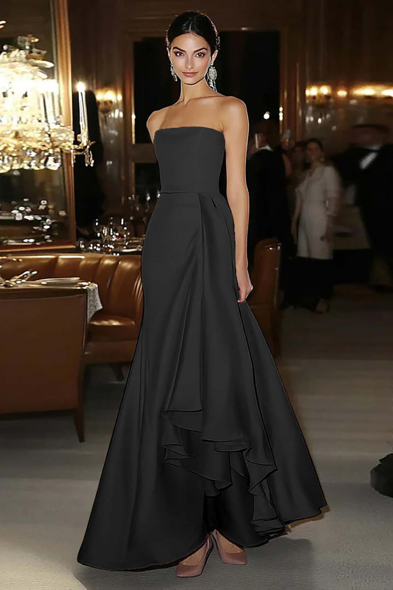 Load image into Gallery viewer, Elegant Pink Strapless Mermaid Ruffled Long Satin Gala Dress