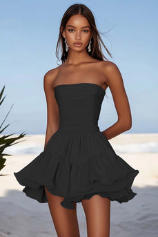 Yellow Chiffon Ruched Mini Party Dress with Ruffles