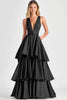 Load image into Gallery viewer, Fuchsia V-Neck Tiered Tiered Satin Long Formal Dress