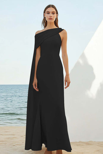 Dusty Rose Sheath Chiffon Long Engagement Dress with Cape