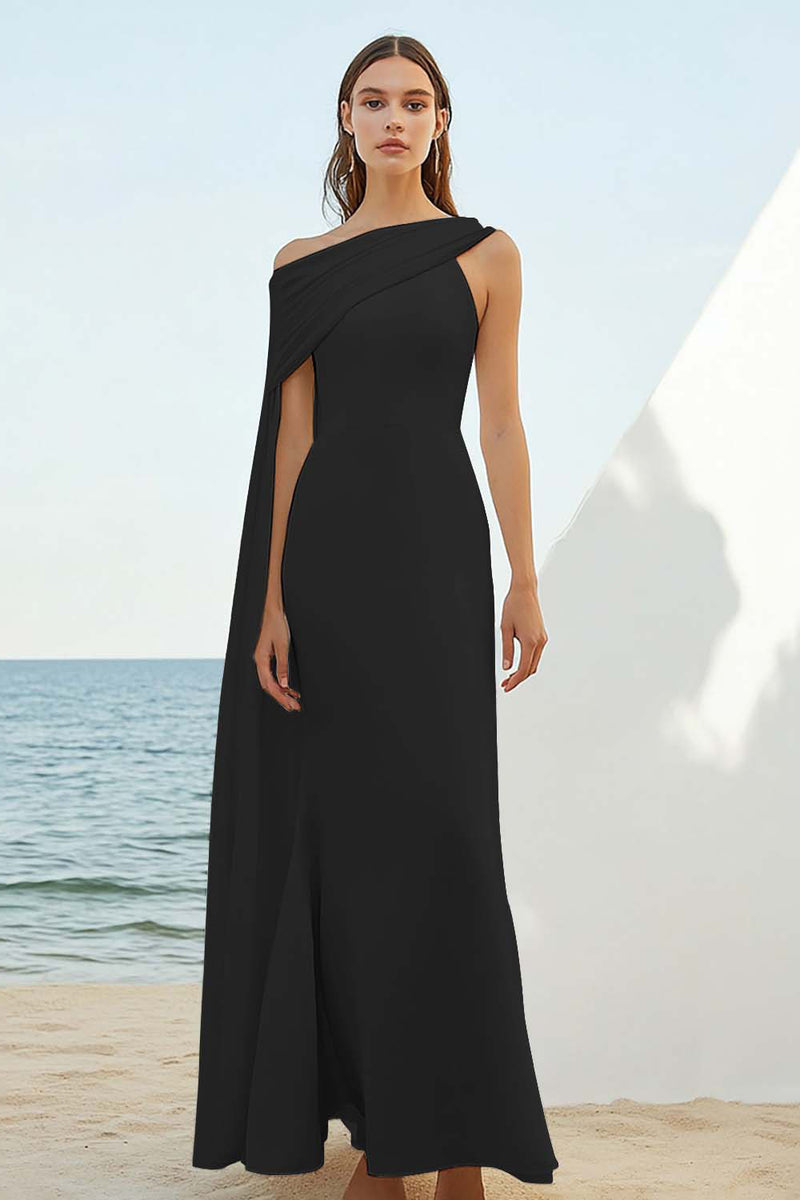 Load image into Gallery viewer, Dusty Rose Sheath Chiffon Long Engagement Dress with Cape