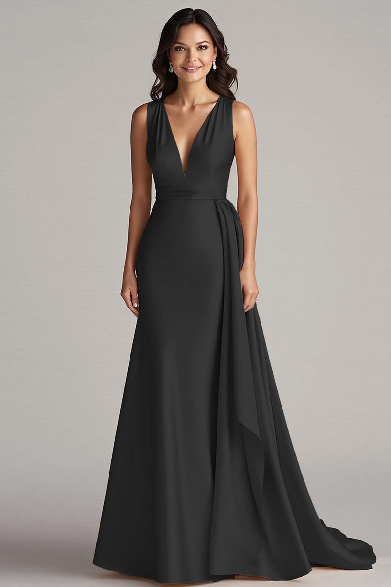 Load image into Gallery viewer, Champagne V-Neck Mermaid Satin Maxi Formal Dress