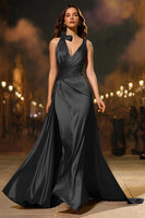 Load image into Gallery viewer, Gold Mermaid V-Neck Satin Long Formal Dress with Cape