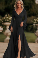 Load image into Gallery viewer, Dark Grey A Line Ruched Long Chiffon Mother of the Bride Dress with Slit