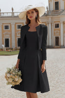 Load image into Gallery viewer, 2 Piece Ivory Boat Neck Satin Midi Wedding Dress with Jacket