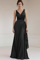 Load image into Gallery viewer, Grey Blue Sheath V-Neck Ruched Maxi Satin Formal Dress