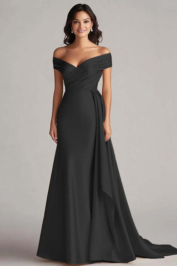 Peacock Mermaid Satin Off the Shoulder Maxi Formal Dress