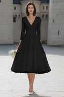 Load image into Gallery viewer, Ivory A Line V-Neck Midi Wedding Dress with Sleeves