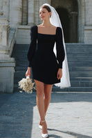 Load image into Gallery viewer, Ivory A Line Satin Short Wedding Dress with Sleeves