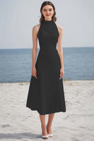 Load image into Gallery viewer, Dusty Rose High Neck Ruched Maxi Rehearsal Dinner Dress